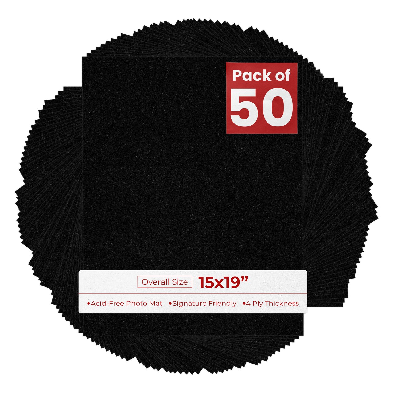 Black with Black Core 15x19 Uncut Mat Board - Blank Sheets, No Opening